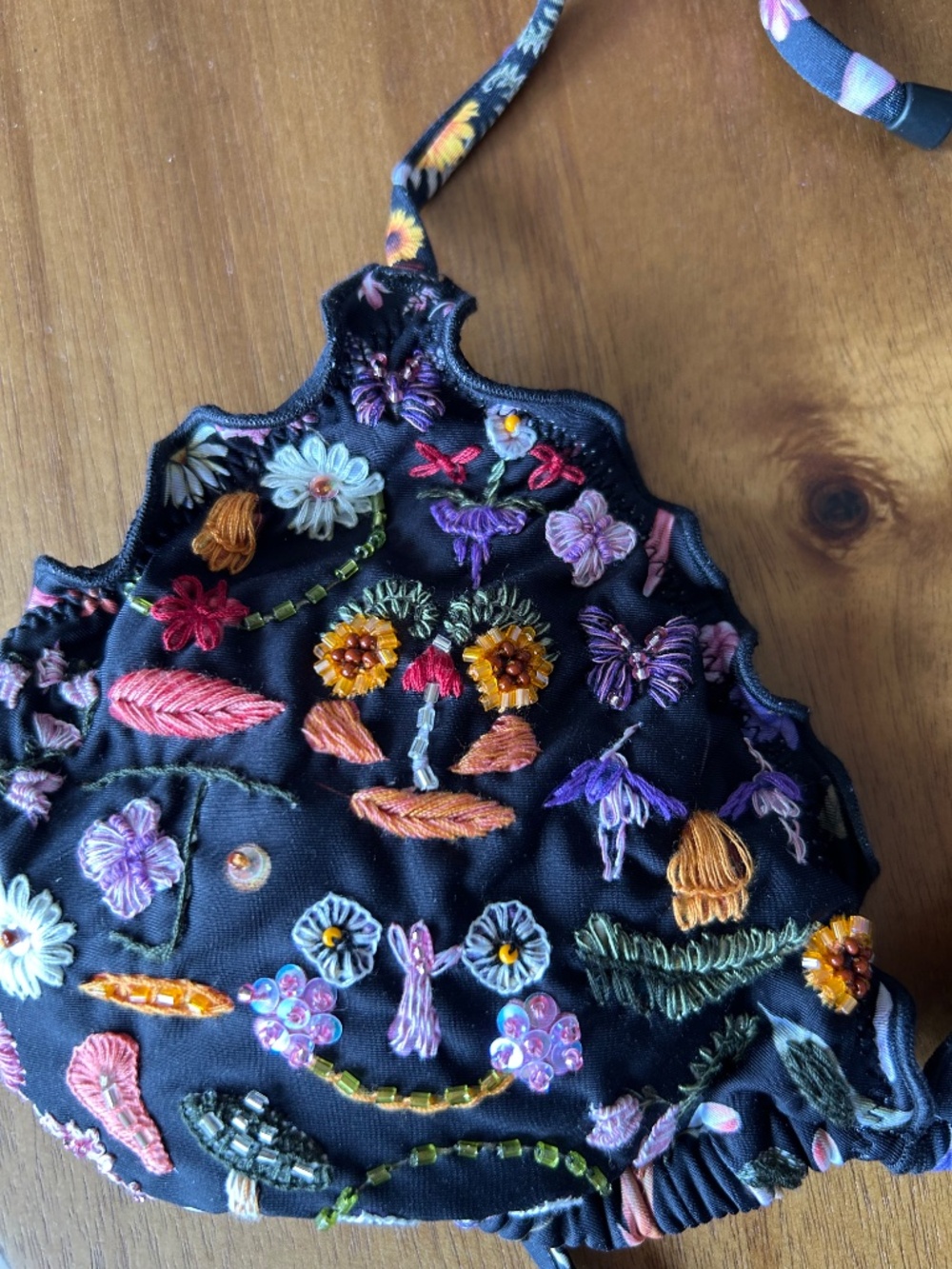 Floral beaded triangle swimsuit top - Picture 2 of 4